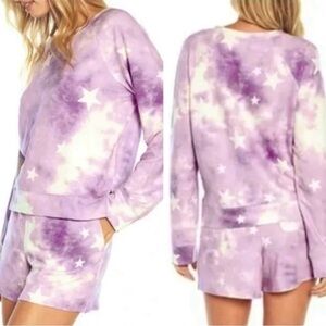 NWT WILDFOX Lavender Tie-Dye Stars Sweatshirt & Shorts Lounge Set Size Large